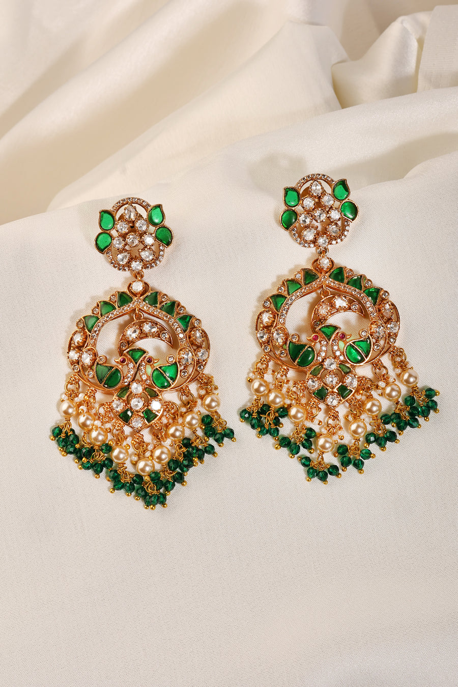 Peacock Polki Beaded Chandbalis
