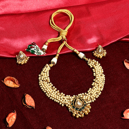 Antique Finish Pearl Guccha Necklace Set