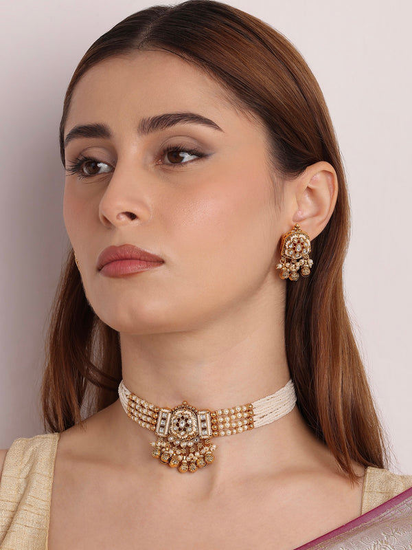 Mehfil Pearl Kundan Jhumka Necklace Set