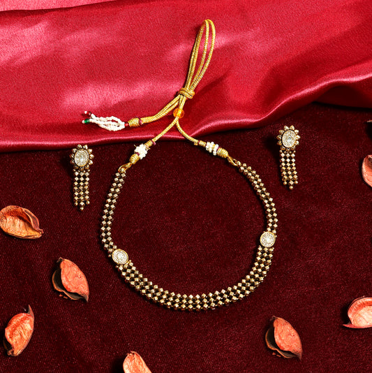 Antique Finish Choker Necklace with Long Earrings