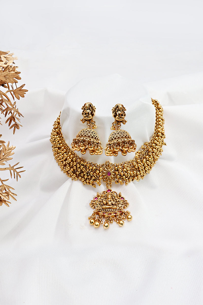 Antique Finish Ghungroo Motif Necklace Set