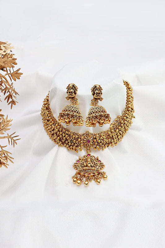 Antique Finish Ghungroo Motif Necklace Set