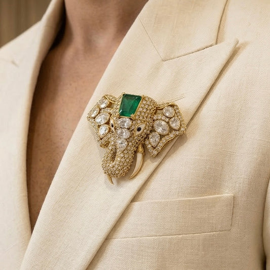 Regal Elephant Emerald Brooch