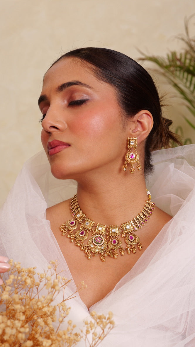Rani Gulabi Temple Choker Set