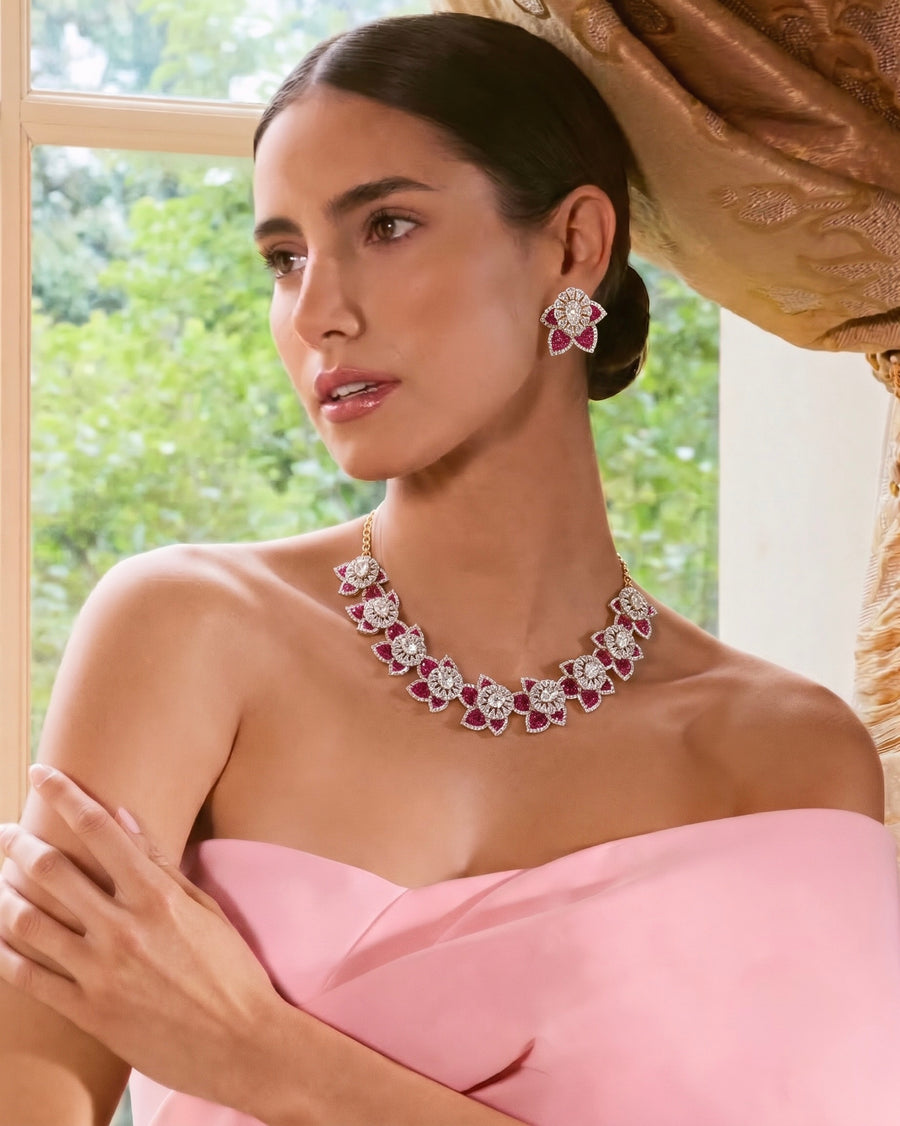 Roselle Ruby Floral Necklace Set