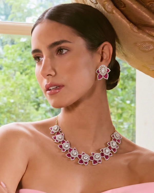 Roselle Ruby Floral Necklace Set