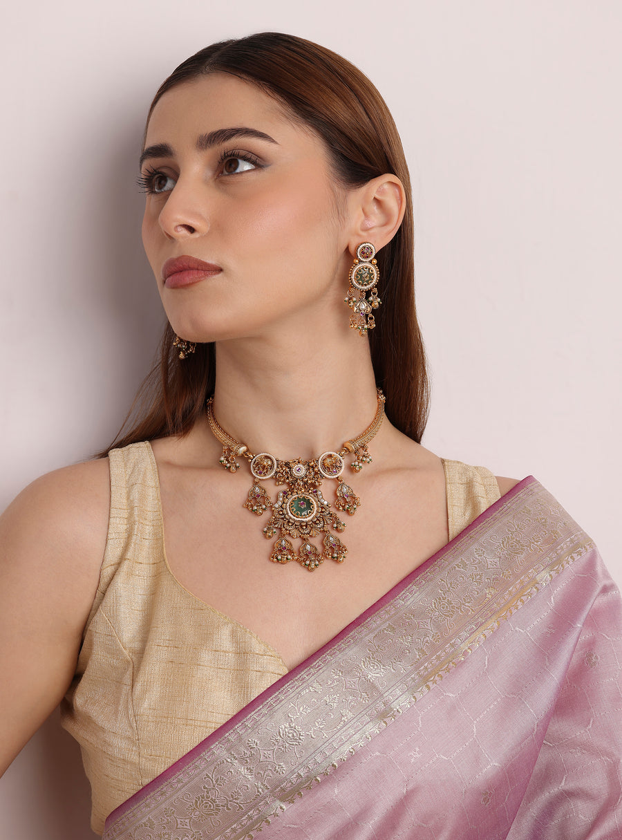 Gajraj Ruby Green Elephant Hasli Set