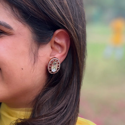 Gold Finish Polki Zircon Stud Earrings