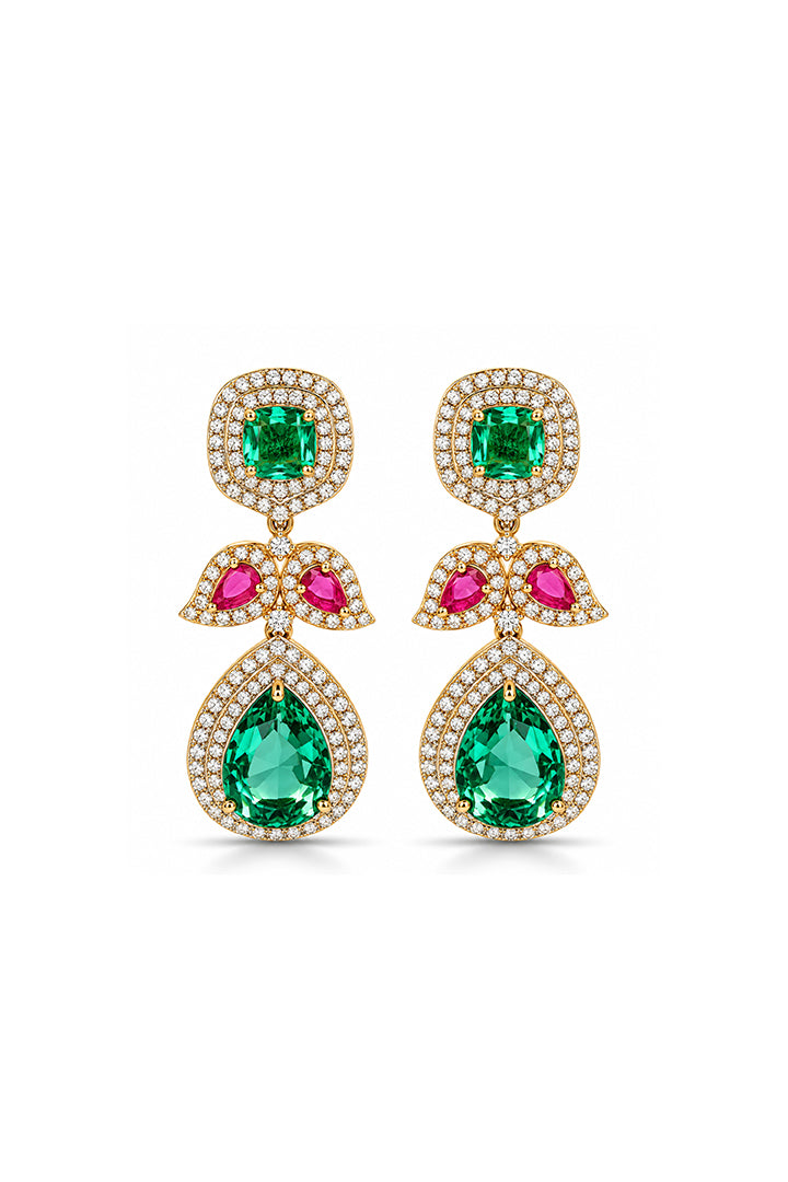 Fiona Green Pink Leaf Zircon Earrings