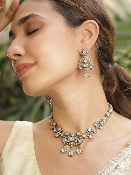 Polki Leaf Drop Necklace Set