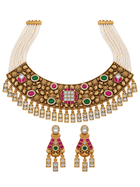 Raj Malika Ruby Emerald Floral Necklace Set