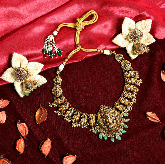 Gold Finish Lakshmi Temple Necklace Set