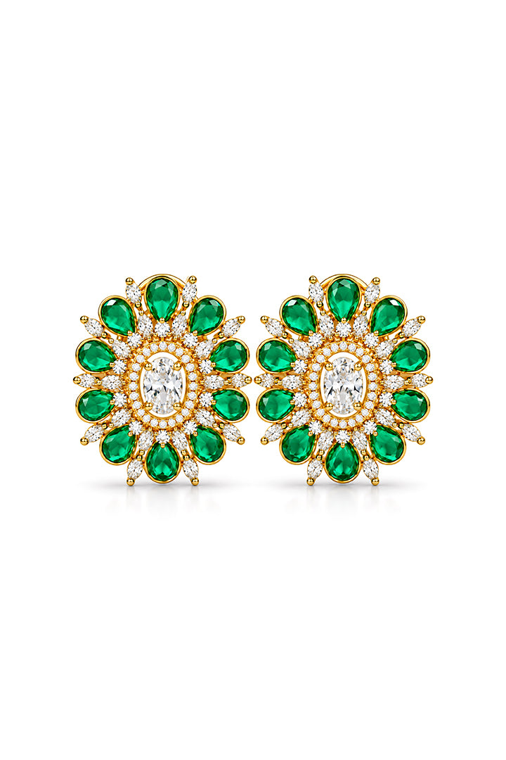 Aster Green Floral Zircon Earrings
