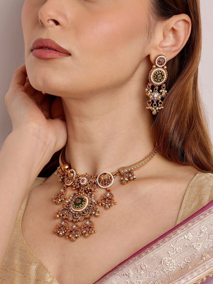Gajraj Ruby Green Elephant Hasli Set