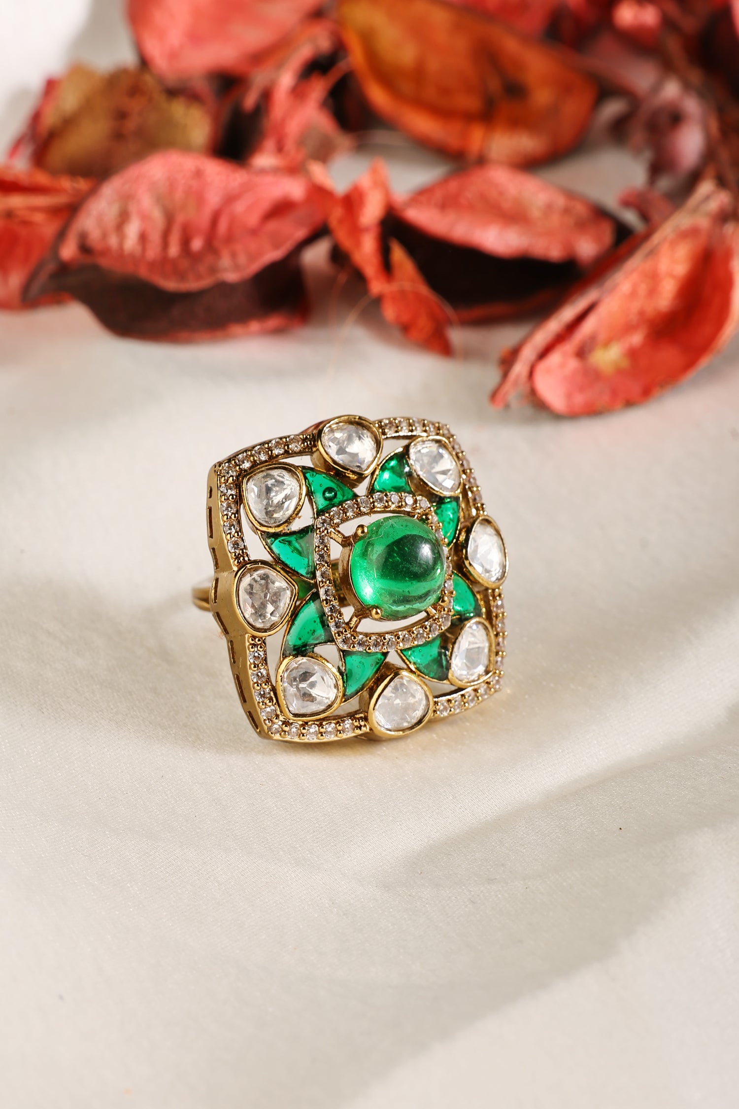 Emerald Dome Polki Adjustable Ring