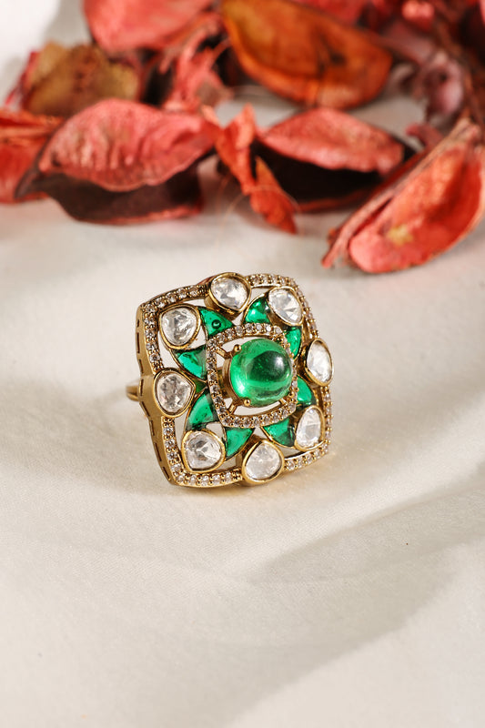 Emerald Dome Polki Adjustable Ring
