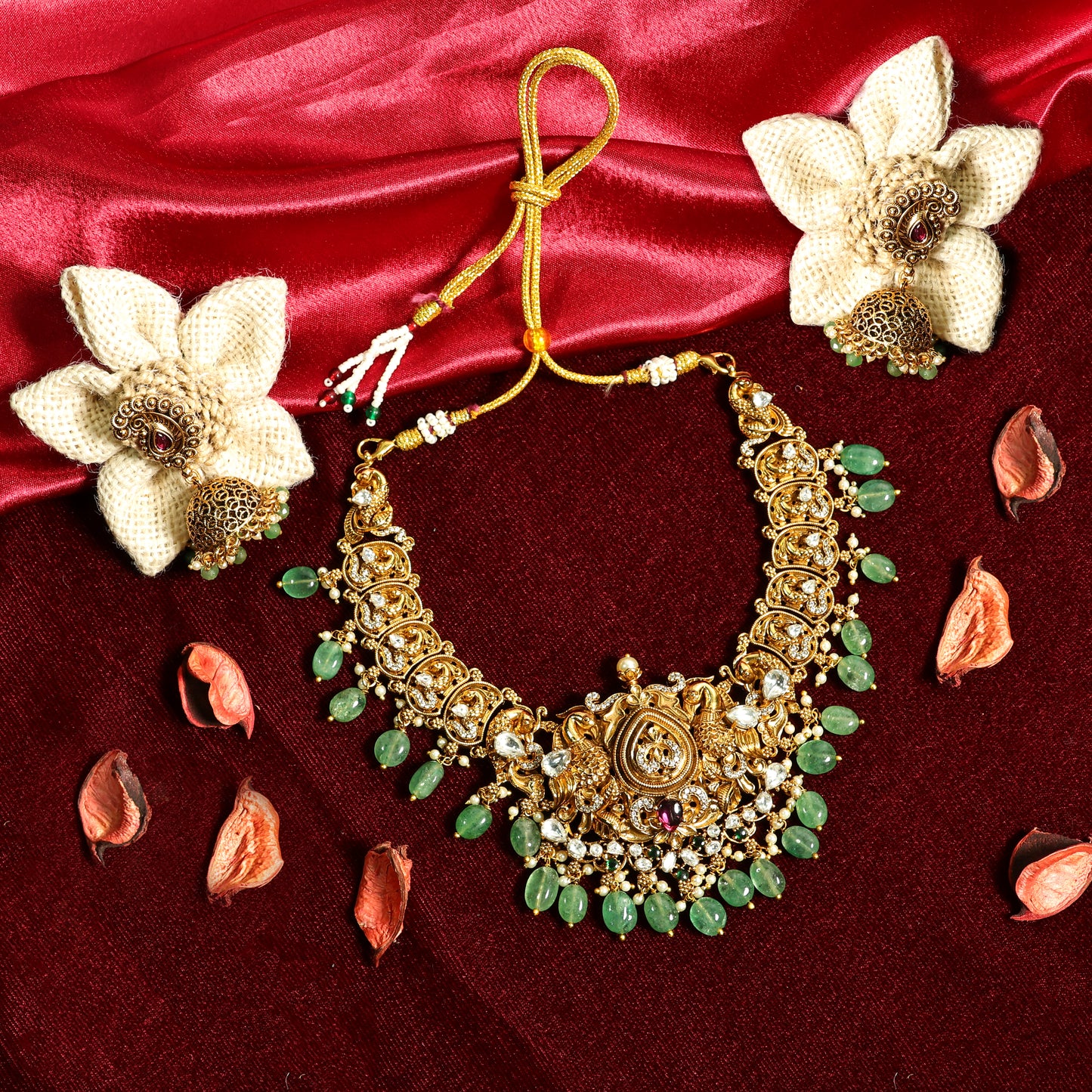 Gold Finish Peacock Temple Necklace Set