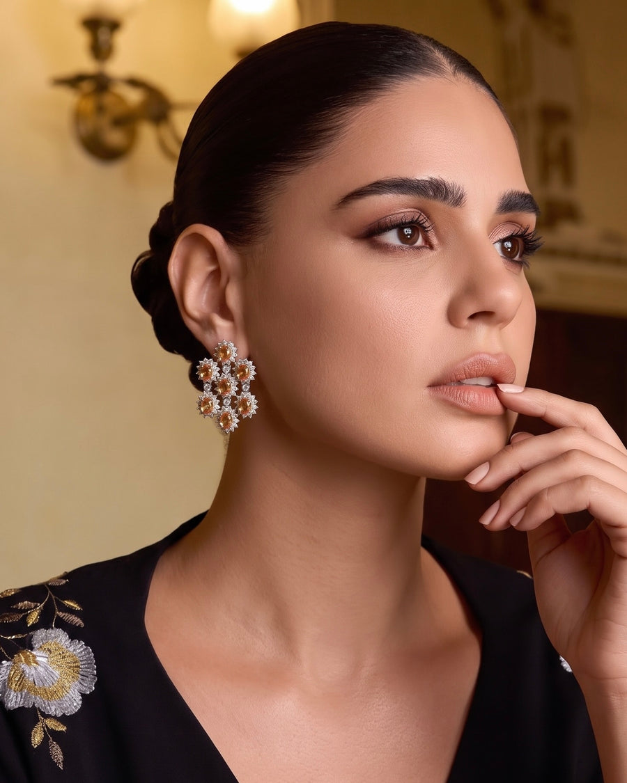 Champagne Bloom Statement Zircon Earrings