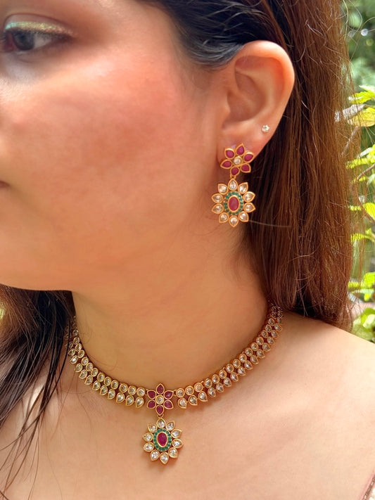 Temple Necklace Set with Synthetic Stones