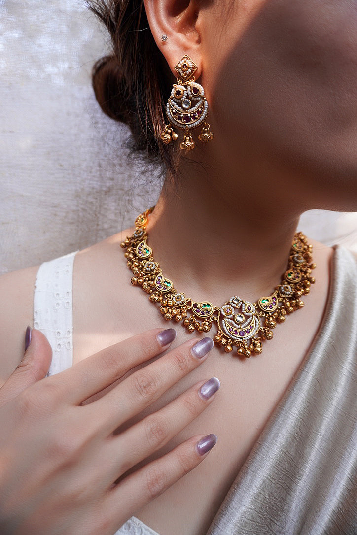 Chanda Temple Ghungroo Necklace Set