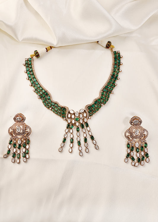 Emerald Zircon Cluster Necklace Set