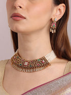 Raj Malika Ruby Emerald Floral Necklace Set