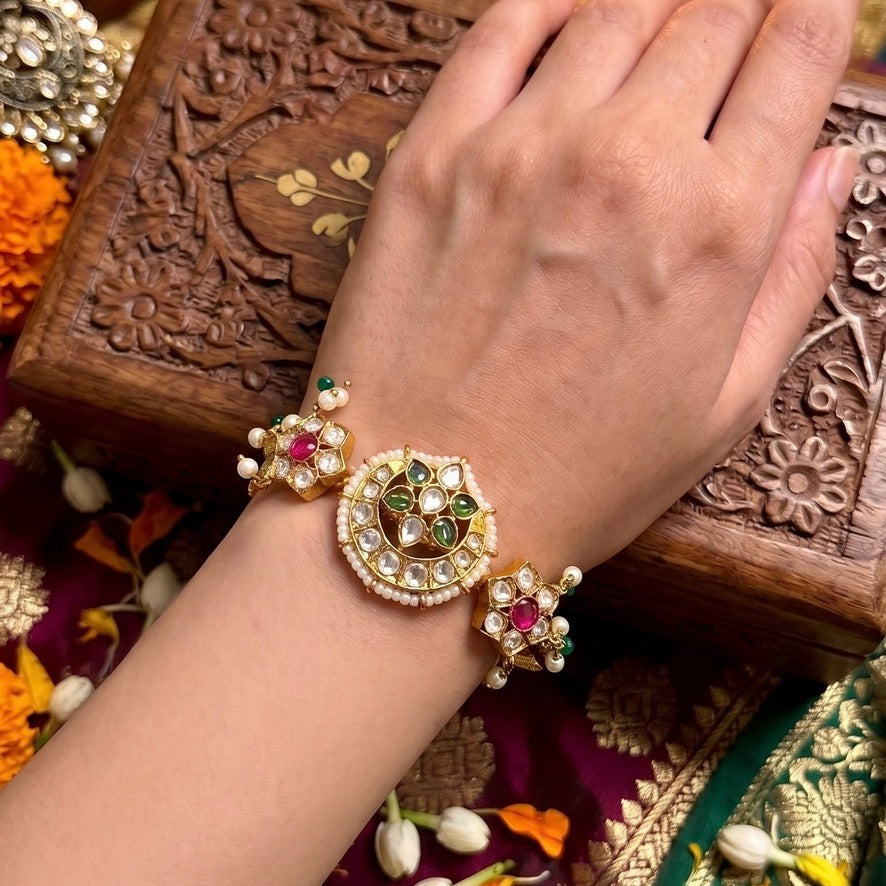 Ruby & Emerald Kundan Pearl Bracelet