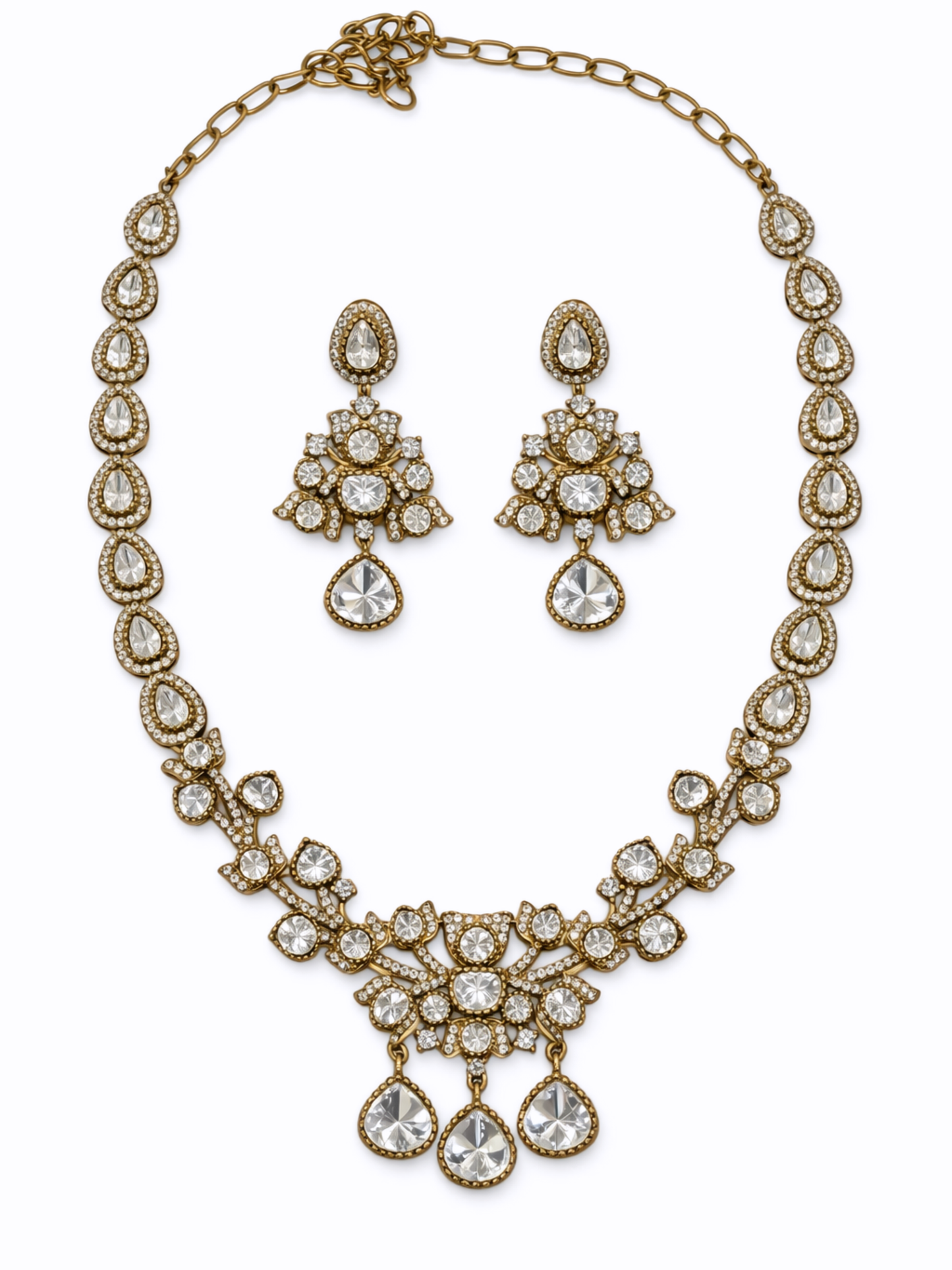 Polki Leaf Drop Necklace Set