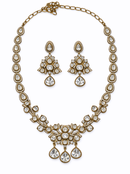 Polki Leaf Drop Necklace Set