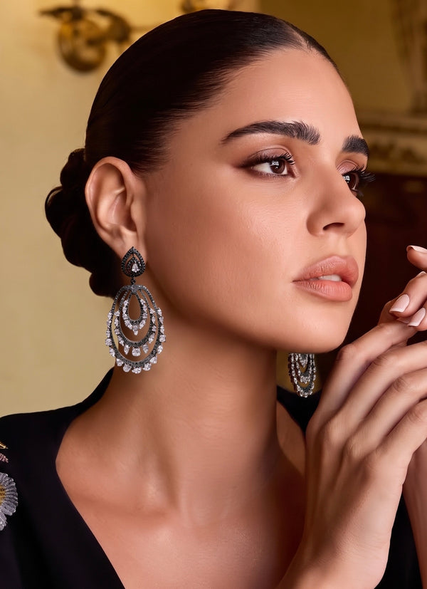 Nyx Black Cascade Zircon Chandelier Earrings