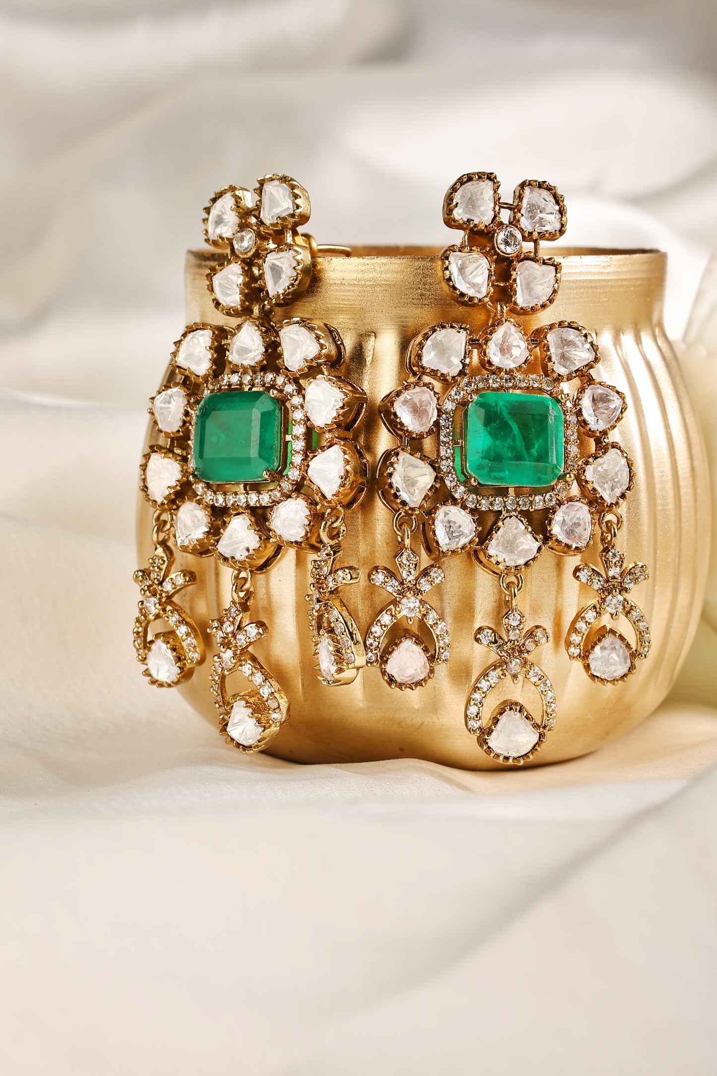 Emerald Polki Grand Chandbali Earrings