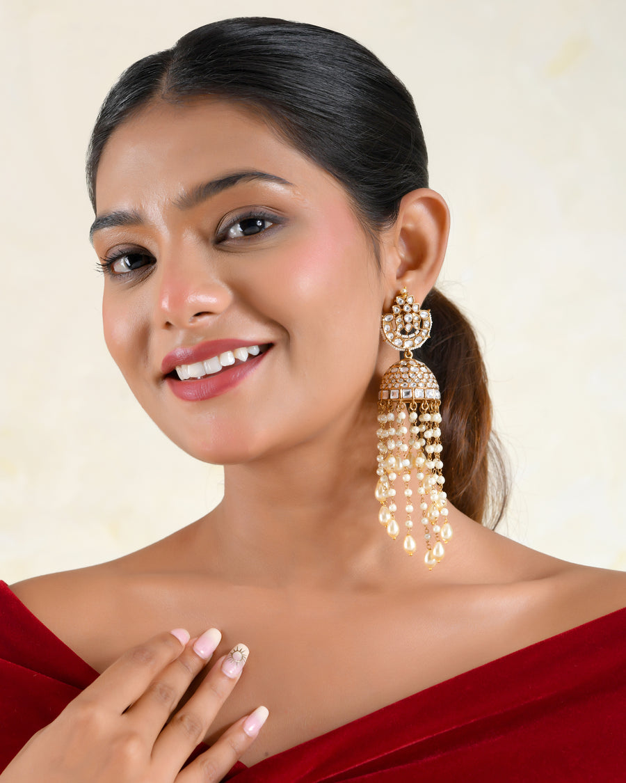Rudrakshi Jhumka Pearl Cascade Earrings