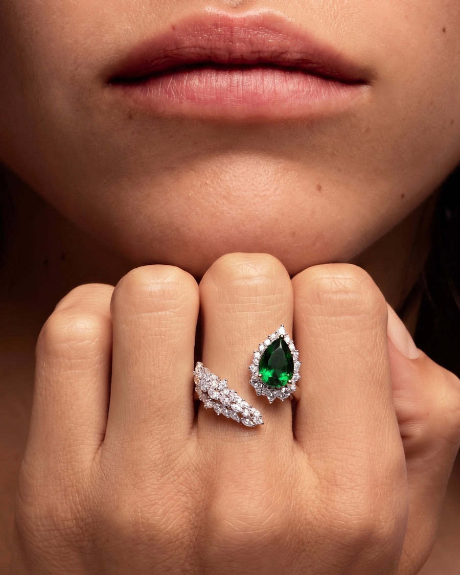 Veera Emerald Leaf Zircon Ring