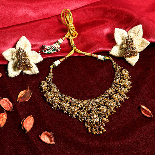 Antique Finish Floral Motif Necklace Set