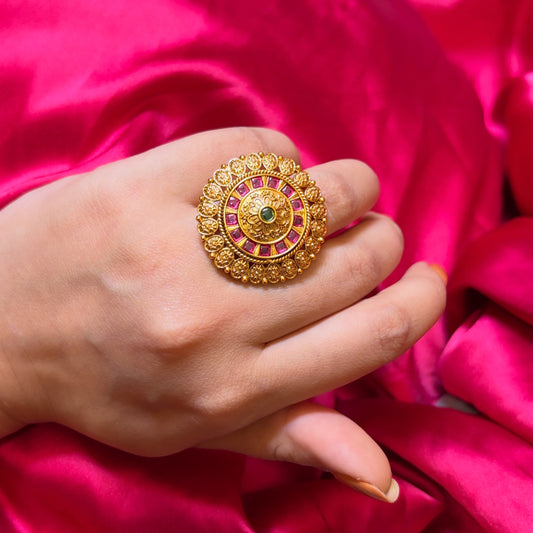 Ruby Temple Medallion Ring
