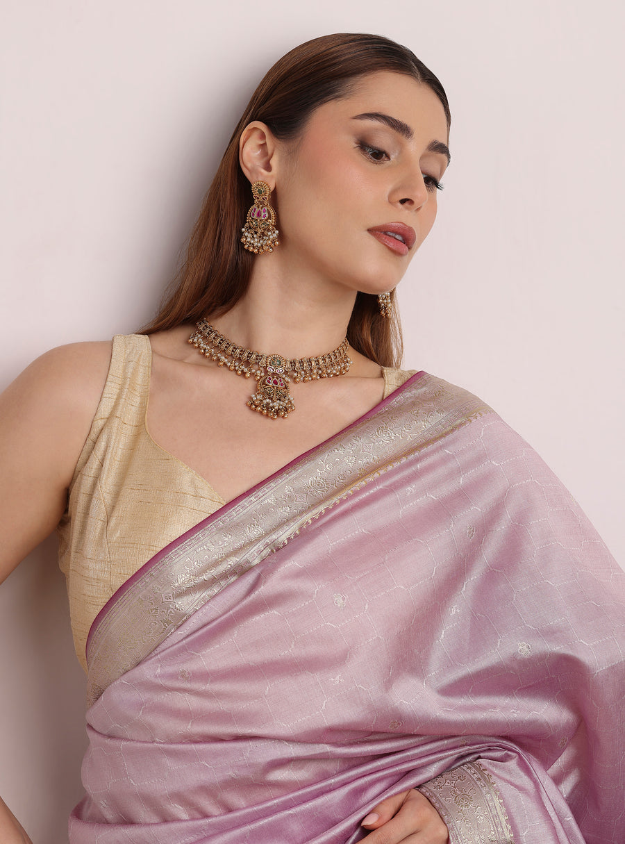 Kamal Rani Ruby Green Lotus Necklace Set
