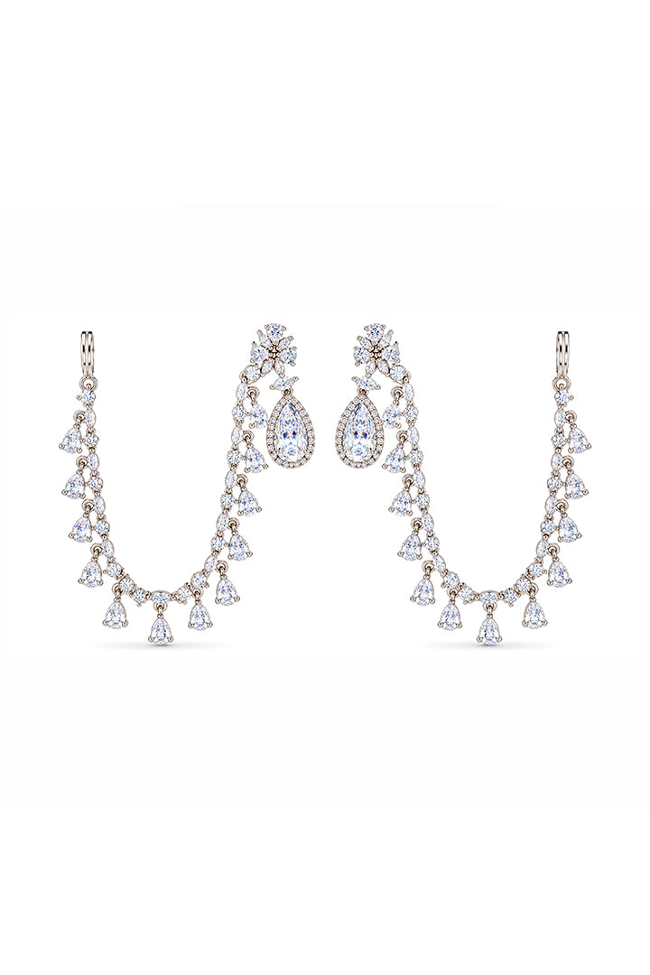 Floral Cascade Pear Zircon Earrings with Kaan Chain
