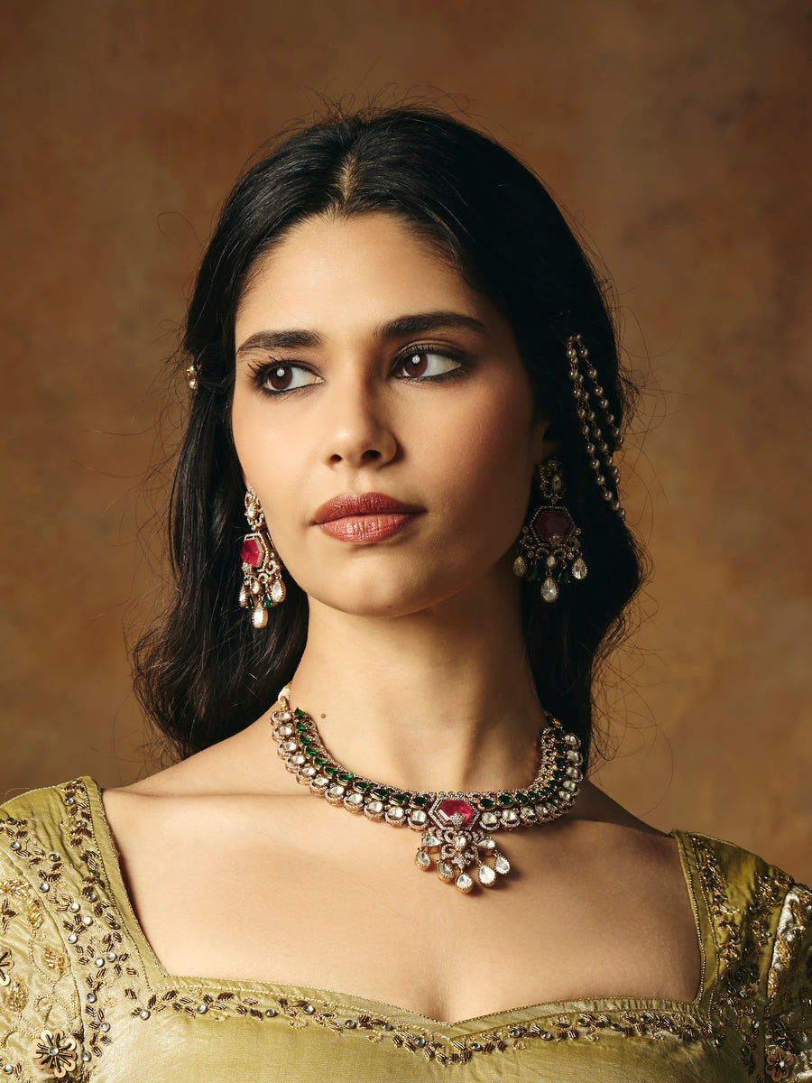 Moissanite Polki Stone Necklace Set