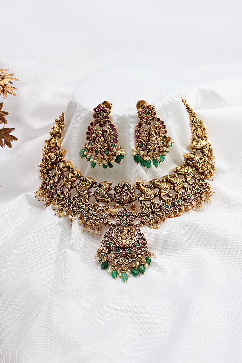 Gold Plated Goddess Lakshmi Necklace Set