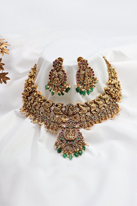 Gold Plated Goddess Lakshmi Necklace Set