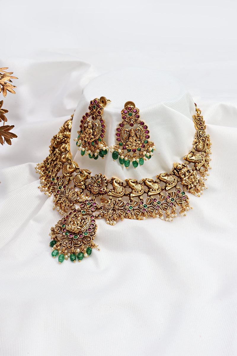 Gold Plated Goddess Lakshmi Necklace Set