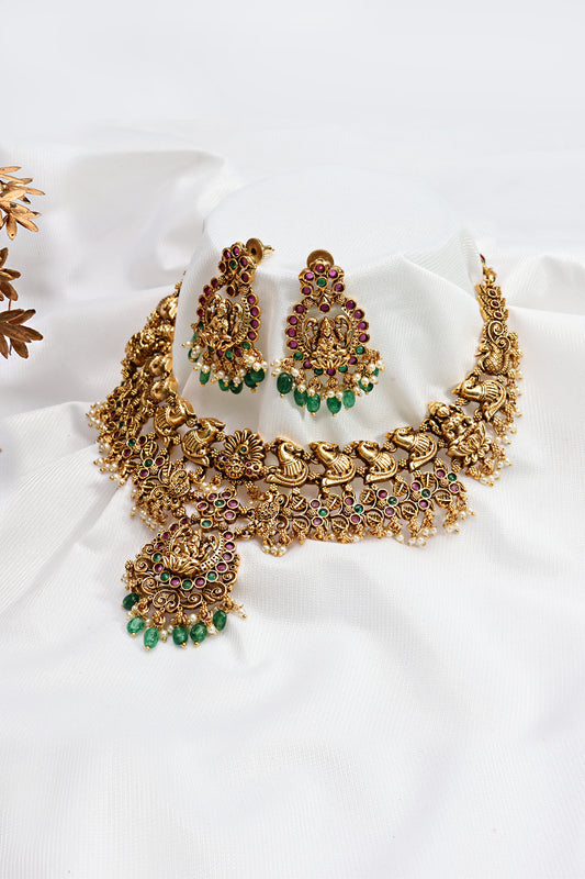 Gold Plated Goddess Lakshmi Necklace Set