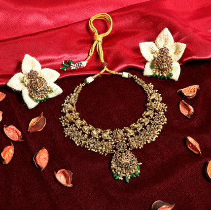 Gold Plated Goddess Lakshmi Necklace Set
