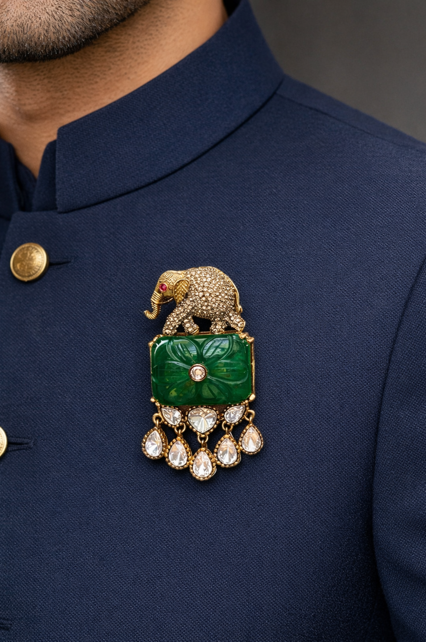 Royal Carved Emerald Brooch