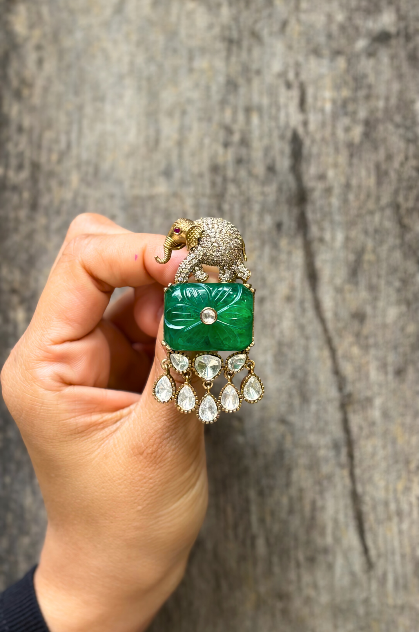 Royal Carved Emerald Brooch