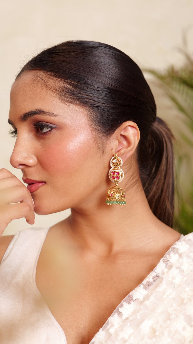 Gulnaar Ruby Temple Jhumkas