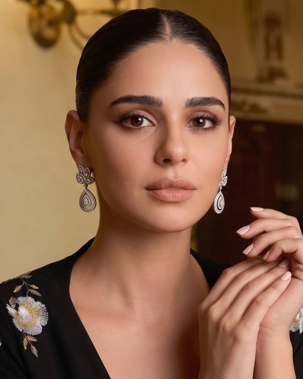 Liora Floral Teardrop Zircon Drop Earrings