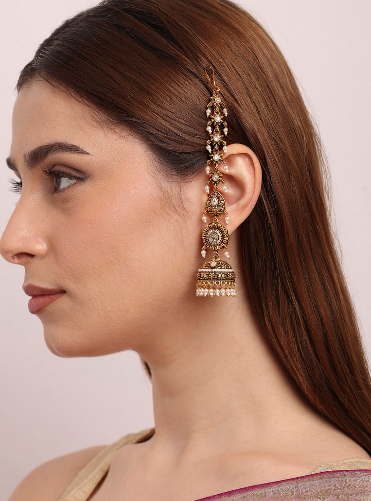 Aira Antique Jhumka Hairchain Earrings