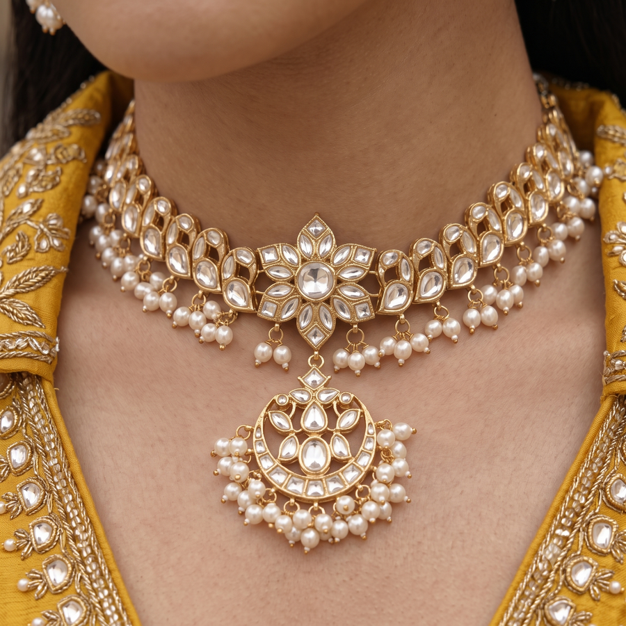 Pushpa Pearl Polki Choker Set