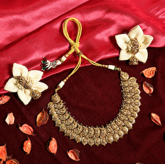 Antique Finish Lakshmi Coin Necklace Set